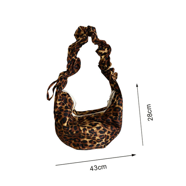 Lady Leopard Casual Shoulder Handbags Retro Women Pleated Dumpling Crossbody Bag