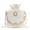 Alligator PU Women Drawstring Acrylic Chain Crossbody Shoulder Bag (White)