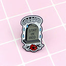 Creative STAY IN BED Tombstone Drip Oil Brooches Enamel Badge Lapel Pins