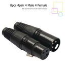 Black 8pcs 4 Male 4 Female XLR 3Pin Microphone Audio Cable Connectors Plugs A