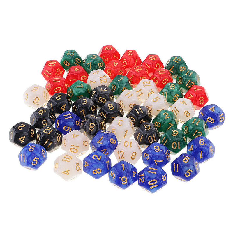 Pack of 50 D12 Dice 16mm Multicolored Die with Dice Bag for Children Kids Xmas