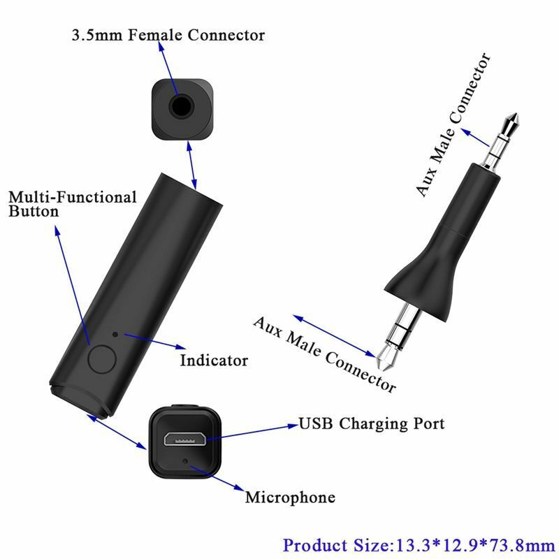 Bluetooth 5.0 Stereo Audio Adapter 3.5mm A2dp Handsfree Music Receiver For  D8O7