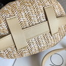 Women'S Straw Braided Cross-Body Bag Round Flower Embroidery Ethnic Wind Me