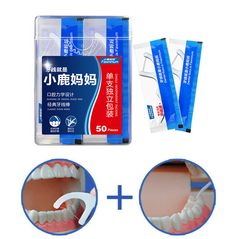 50X Individual Package Sticks Tooth Clean Picks Dental Floss Flosser Toothpic Kw