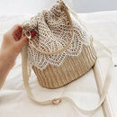 Women Lace Flower Straw Handbag Tote Summer Holiday Woven Bucket Bag Should