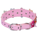 Soft Pu Leather Dog Collar Flower Padded(Pink, M) K9H1