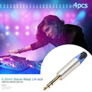 4pcs 6.35mm 6.5mm Jack Male Plug Stereo Connector Adapter for Microphone