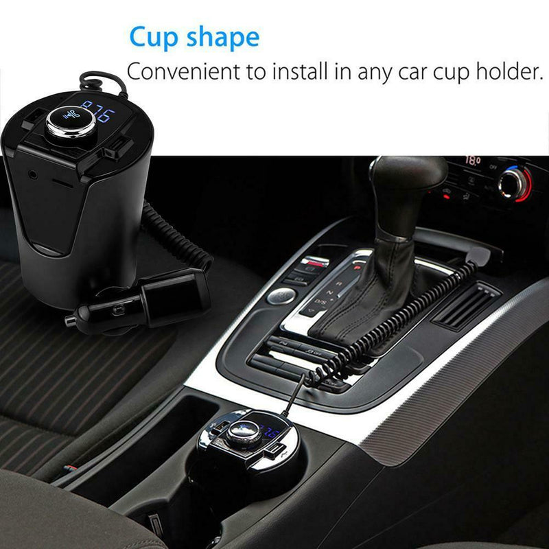 Cup Car Charger 2 USB 3.5mm Bluetooth Handsfree Call MP3 FM Transmitter Receiver