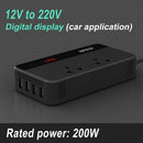 200W Car Inverter Dc 12V To Ac 220V Automatic Power Inverter with 4 Usb Por