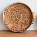 Rattan Storage Tray, Round Basket with Handle, Hand-Woven, Rattan Tray Wick