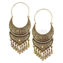 2 Pairs Retro Boho Ethnic Tribal Carved Beads Dangle Hoop Statement Earrings