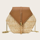 Hex-shape Straw+PU Shoulder Handbags Beach Women Top-handle Bags (Brown) SN9F