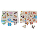 2 Set Wooden Peg Puzzle Zoo & Farm Animals Jigsaw Preschool Learning Toys