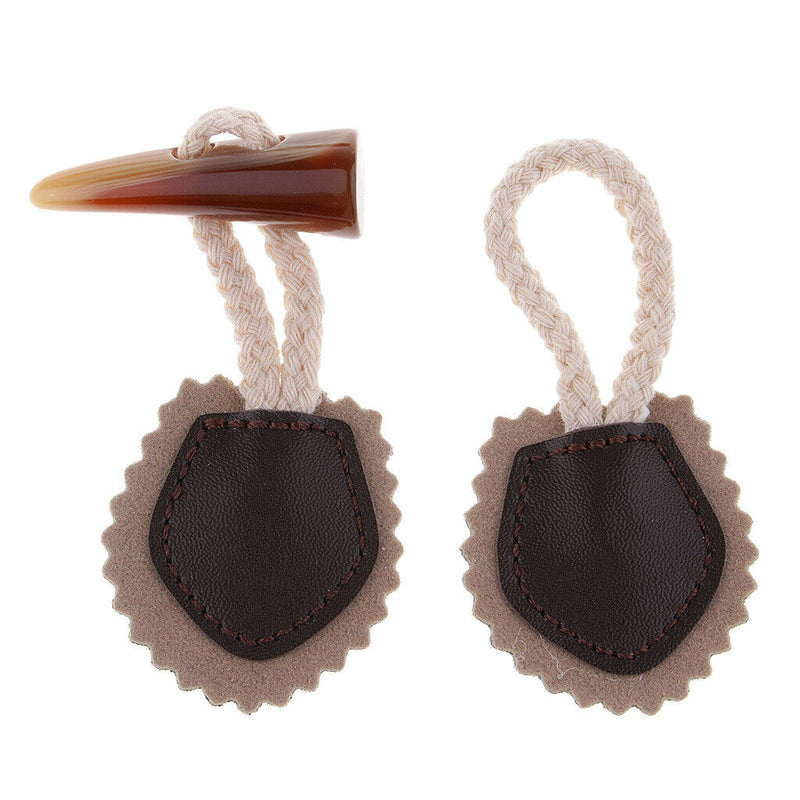 1 Set Leather Horn Toggle Closures for Clothes Coat Duffle Decoration Khaki