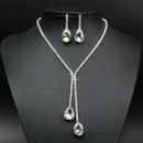 Wedding Luxury Water Drop Crystal Rhinestone Necklace Earrings Jewelry Set ES