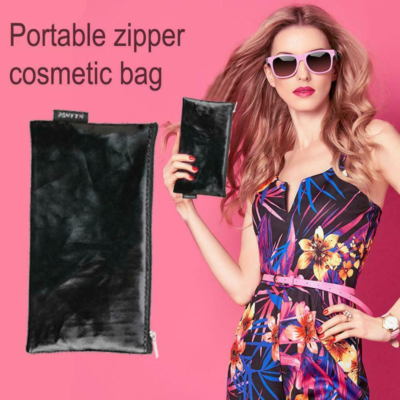 Multifunctional PU Leather Cosmetic Bag Makeup Brush Storage Bags (Black) A