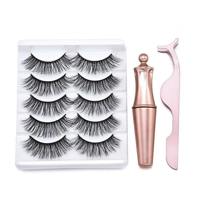 Waterproof Magnetic Eyeliner + 5 Pairs Eyelashes and Tweezer Long Lashes KIT ~