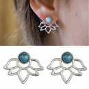 Women Alloy Retro Turquoise Petal Hollowed Leaves Pierced Stud Earrings