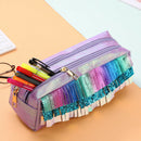 1 Pcs Novelty Glitter Scale Tassel Pu Pencil Case Double Zipper Large Capac