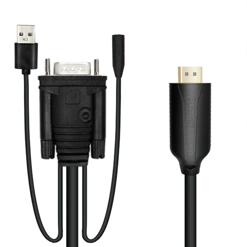 6ft HDMI to VGA Adapter w/Audio Male to Male Cable for PC Monitor Projector A