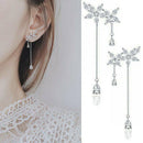 Fashion Leaf Zircon Tassel Long Earrings Drop Dangle Women Stud Jewelry Gift US~