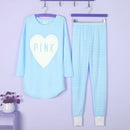 Womens Pajama Sleepwear Nightwear Set Long Sleeve Round Neck Tops Stripe Pants