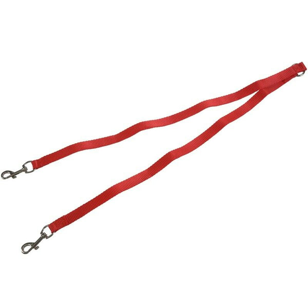 Red Nylon 15mm Width Walk Double Dog Two Lobster Clasp Way Pet Leash