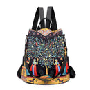 1pc Women Travel Print Double Shoulder Bag w/ Card Bag Anti-theft Multifunction