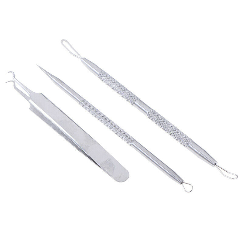 3pcs Facial Care Removal Acne Comedones Extractor Squeezing Needles TweezersBX