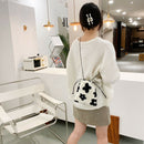 Women Plush Shoulder Crossbody Bag Mini Drawstring Clutch (Flower Printed)