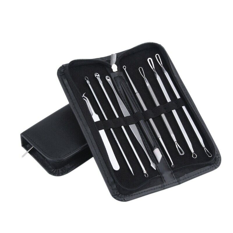 9Pcs Stainless Steel Acne Extractor Removing Tool Face Skin Care Blackhead  D5H3
