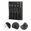 4 Slots 18650 Battery Charger USB Independent Smart Charging Dock Adapter Device