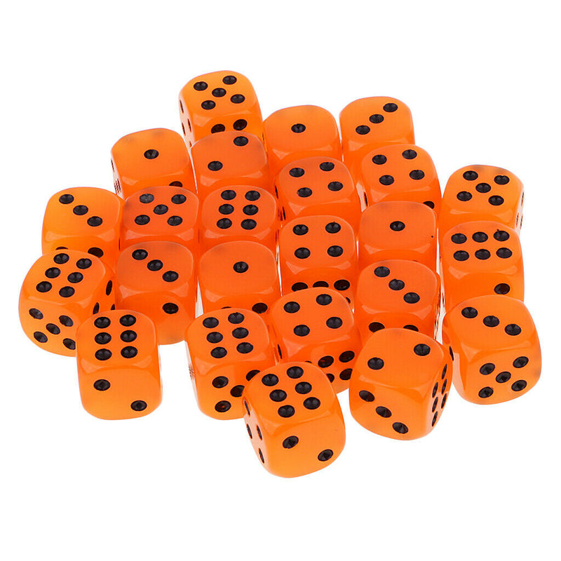 Orange Acrylic D6 Noctilucence Dices 6-Sided Point Spot Game Dice 25pcs/Pack