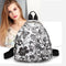 Summer Women PU Leather Floral Printed Backpack School Travel Bag(Black)