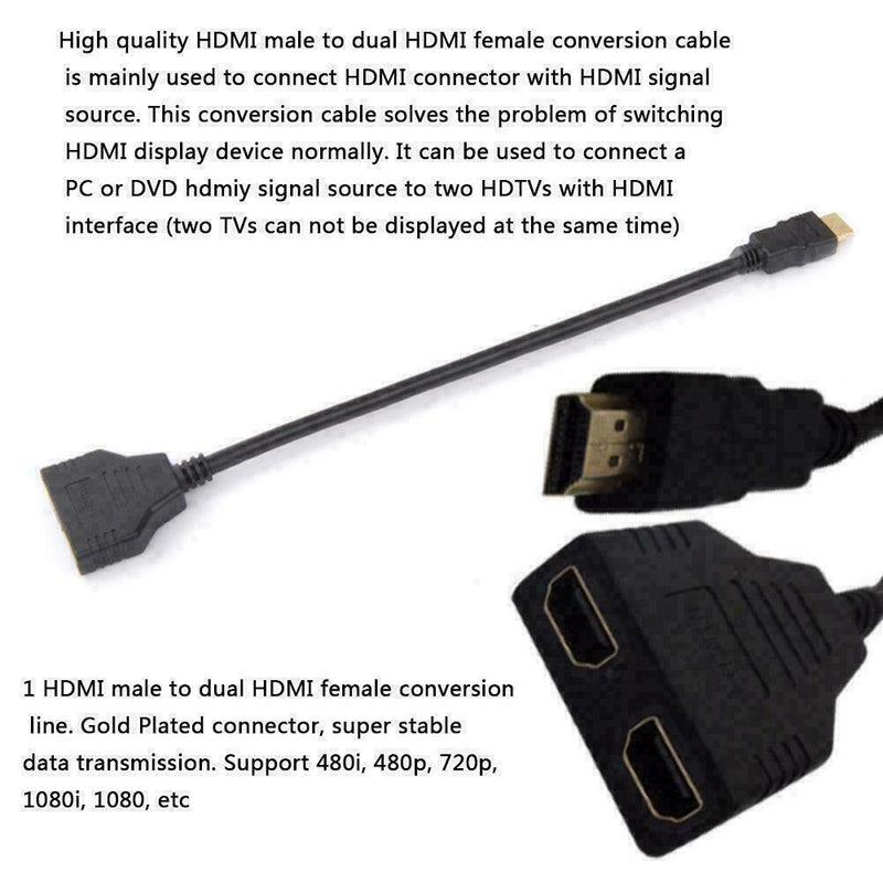 HDMI Splitter Cable Converter 1 Input 2 Output M to Play F Black Game TV Fo G5J7