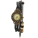 Weave Wrap Around Leather Bracelet Lady Woman Wrist Watch - Black