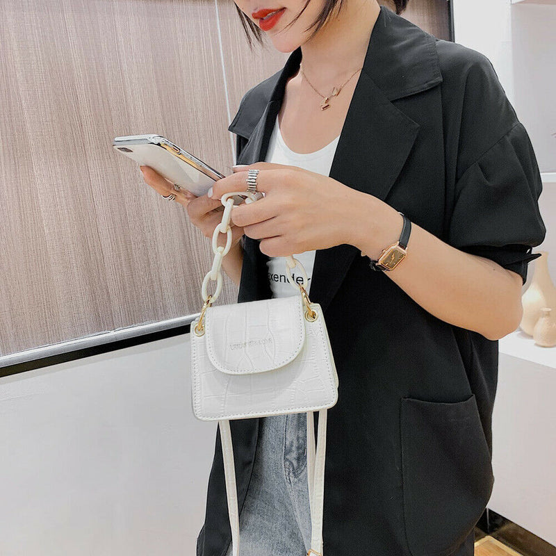 Women Mini Totes PU Solid Shoulder Money Bag Messenger Handbags (Beige)