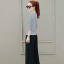 Fashion V-neck Striped Women Long Sleeves Blouse Cross Irregular Tops (XL)