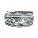 Gray Faux Leather Hot Drilling Multi-Layer Winding Beaded Bracelet Magnetic