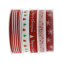 5 x 5 Meters of Styles 3/8" Christmas Grosgrain Fabric Satin Ribbon Set For Gift