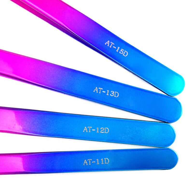 4x Electroplated Colorful Tweezers Precision Stainless Steel Anti-static T UFK