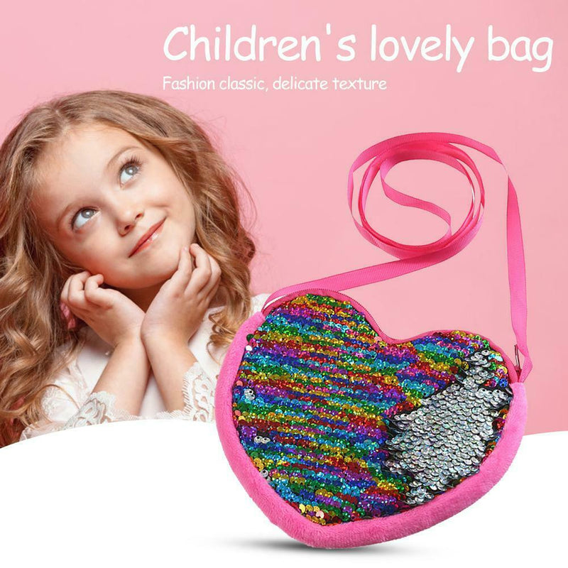 Sequin Heart Shoulder Handbags Flannel Women Kid Crossbody Bag (Multicolor)
