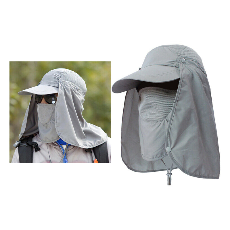 Outdoor Fishing Hat with Face Neck Flap Cover Baseball Sun Hat Gray