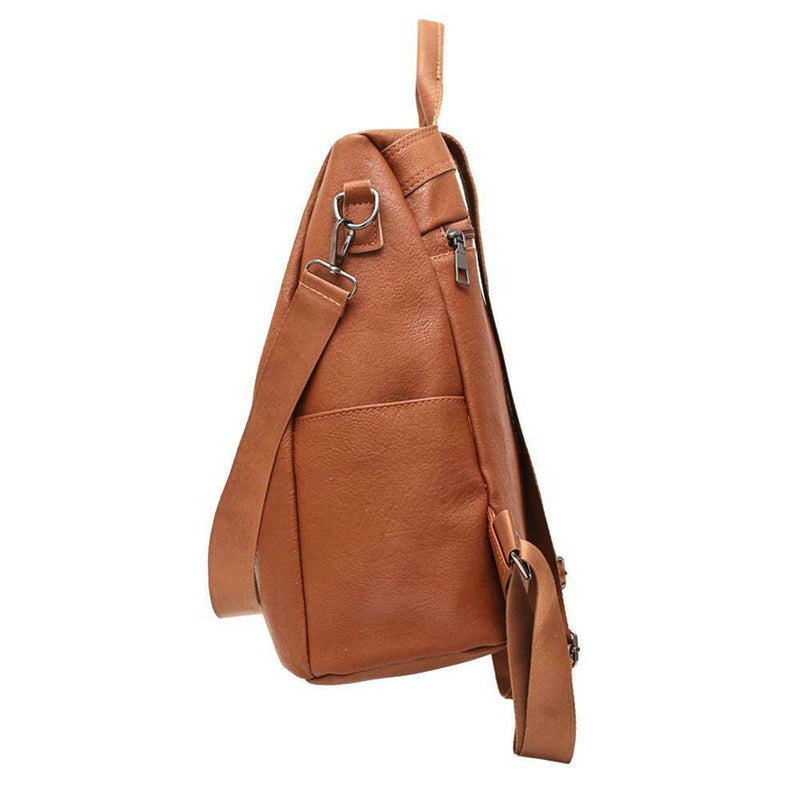 Women Backpack PU Leather School Shoulder Bag Casual Rucksacks (Brown) SN9F