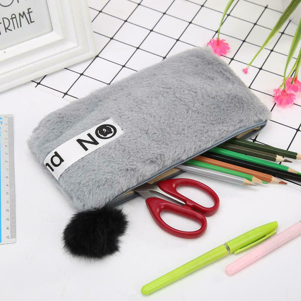 Cute Soft Plush Pencil Bag Stationery Cosmetic Pouch Student Supply (Grey) A#S