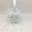 White Satin Wedding Flower Girl Basket Bowknot Decorative Ceremony Basket Holder