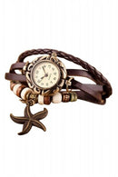 Woman Girls Bracelet Starfish Decoration Wrist Watch -Coffee