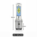 2pcs H6 BA20D 6W Motorcycle Headlight Fog Driving DRL Light Bulb White