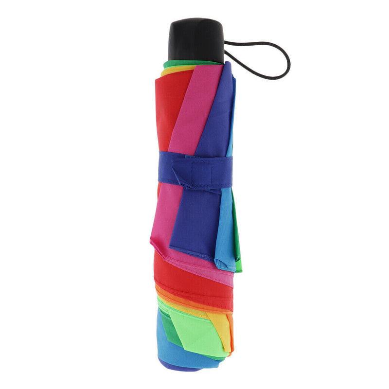 Portable Rainbow Strong Windproof Sun/Rain Umbrella Automatic 3 Fold Handle