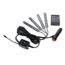 4pcs 9 LED 7 Color RGB Strips Sound Remote Control Activated Car Interior Light